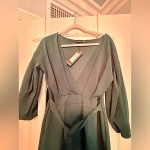 Boohoo Teal Long Sleeve Wrap Dress